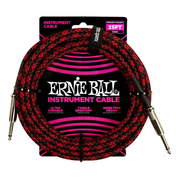 Ernie Ball P06398 Braided Straight 25 Feet Red/Black