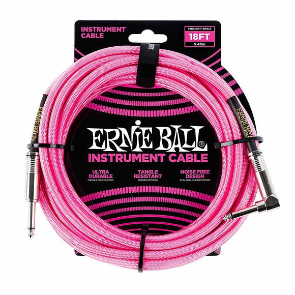Ernie Ball Right Angle Braided Instrument Cable Neon Pink 18ft
