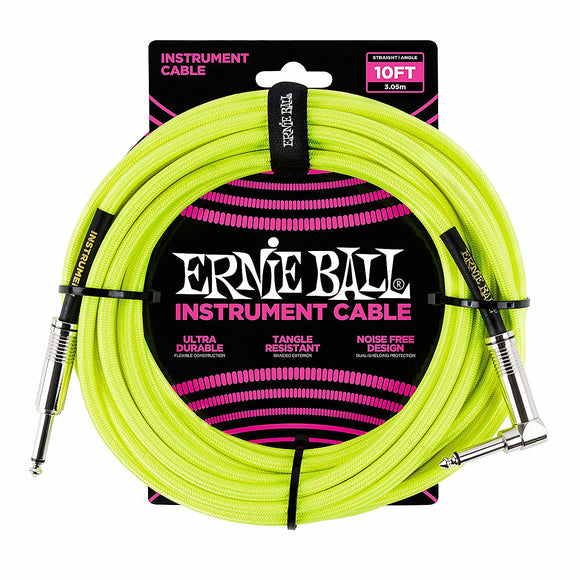 Ernie Ball Right Angle Braided Instrument Cable Neon Yellow 10ft