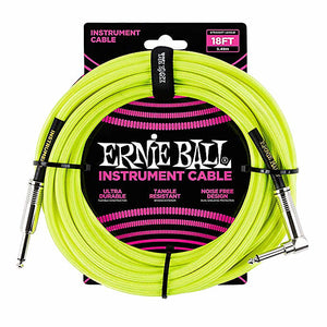 Ernie Ball Right Angle Braided Instrument Cable Neon Yellow 18ft