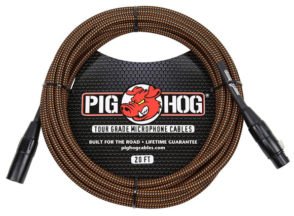 Pig Hog Black/Orange Woven XLR Mic Cable 20ft