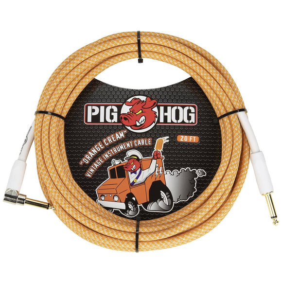 Pig Hog Orange Cream Instrument Cable 20ft Right Angle
