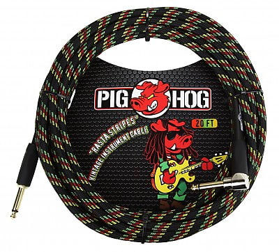 Pig Hog Rasta Stripes Instrument Cable 20ft Right Angle