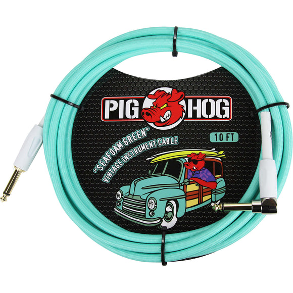 Pig Hog Seafoam Green Instrument cable 10ft Right Angle