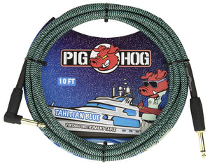 Pig Hog Tahitian Blue Vintage Instrument Cable 10ft Right Angle