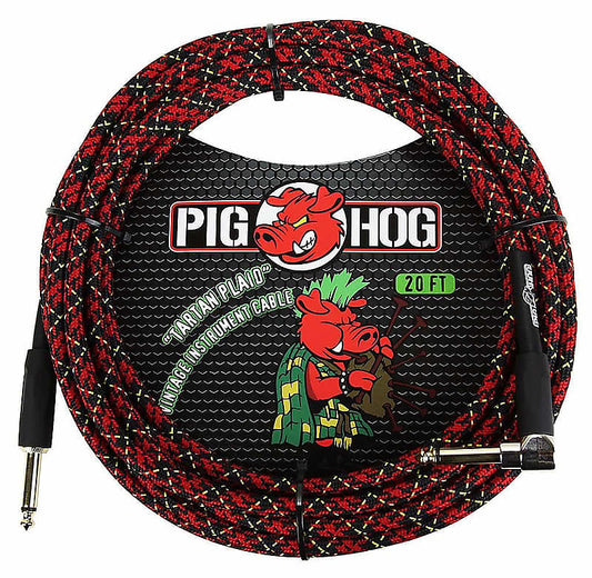 Pig Hog Tartan Plaid Instrument Cable 20ft Right Angle