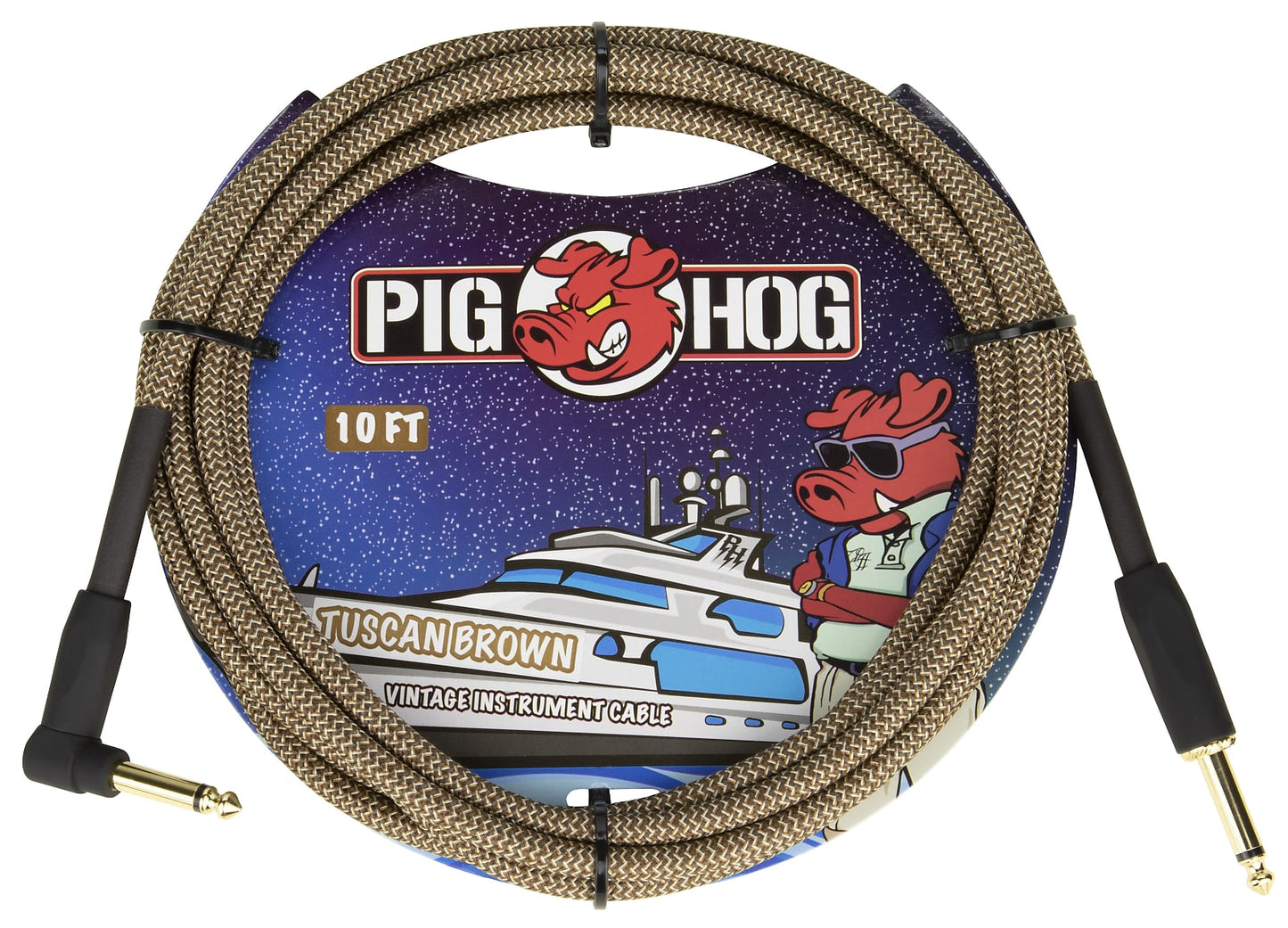 Pig Hog Tuscan Brown Vintage Instrument Cable 10ft Right Angle